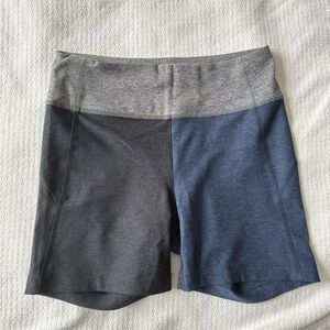 Outdoor Voices Gray and Blue Bike Shorts with High-Rise Waistband